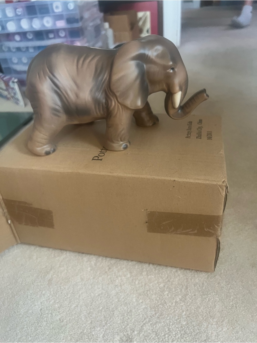 Pottery Barn Kids Brown Ceramic Elephant Figurine